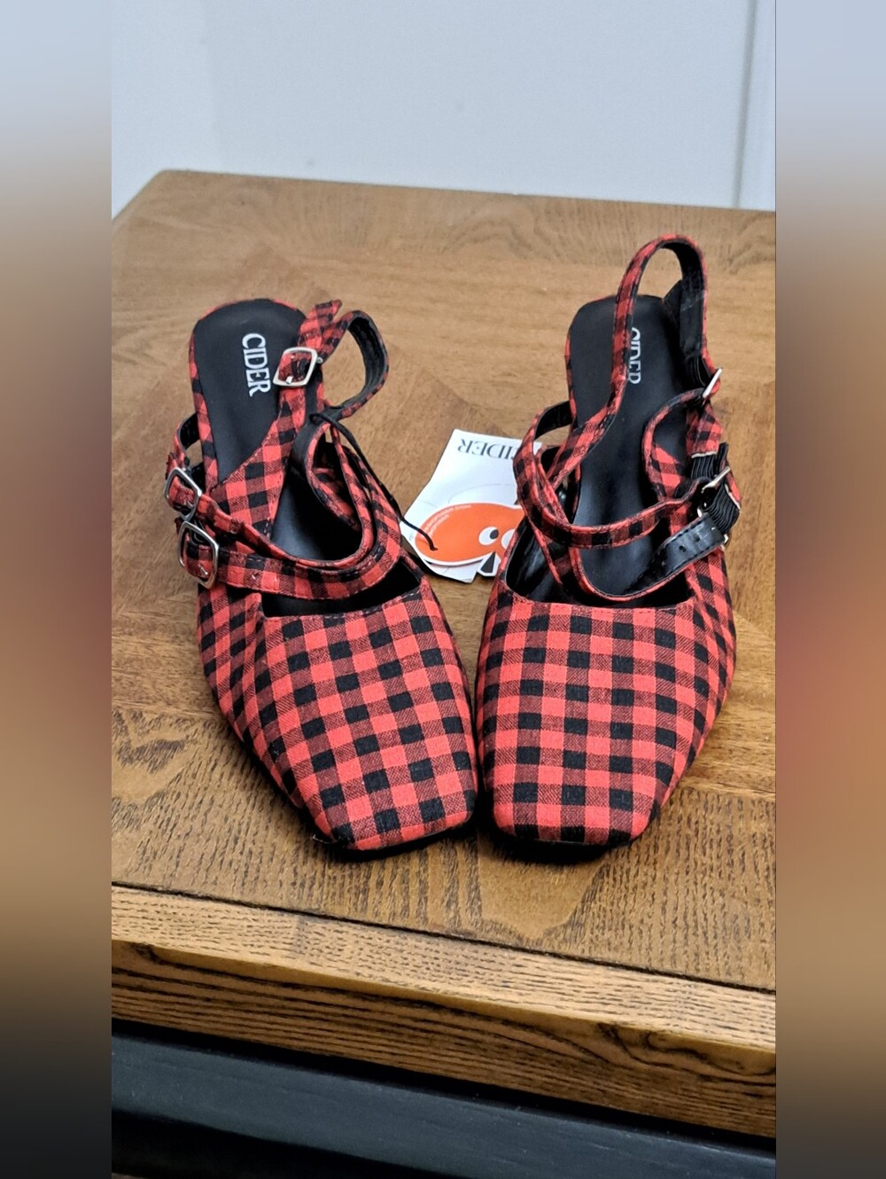 Cider Misses Red & Black Plaid Mary Jane Chunky Heel Double Strap Shoes Size 10